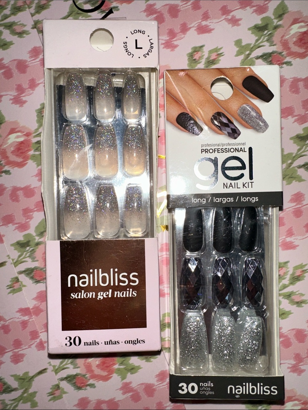 Bliss Salon Gel Nail Sets - Silver Glitter & Black Accent